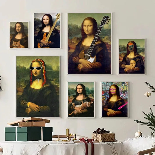 Mona Lisa Funny Movie Sticky Posters Whitepaper Sticker DIY Room Bar Cafe Posters Wall Stickers