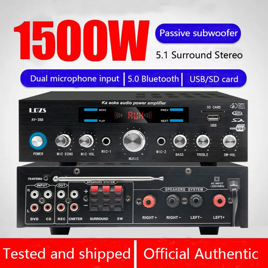 Home Power Amplifier CH 5.1Bluetooth Bass Amp AK35 HIFI Digital Audio Amplifiers FM USB Remote 100-240V