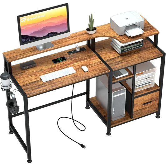 Computer Desk with Drawers and Outlets