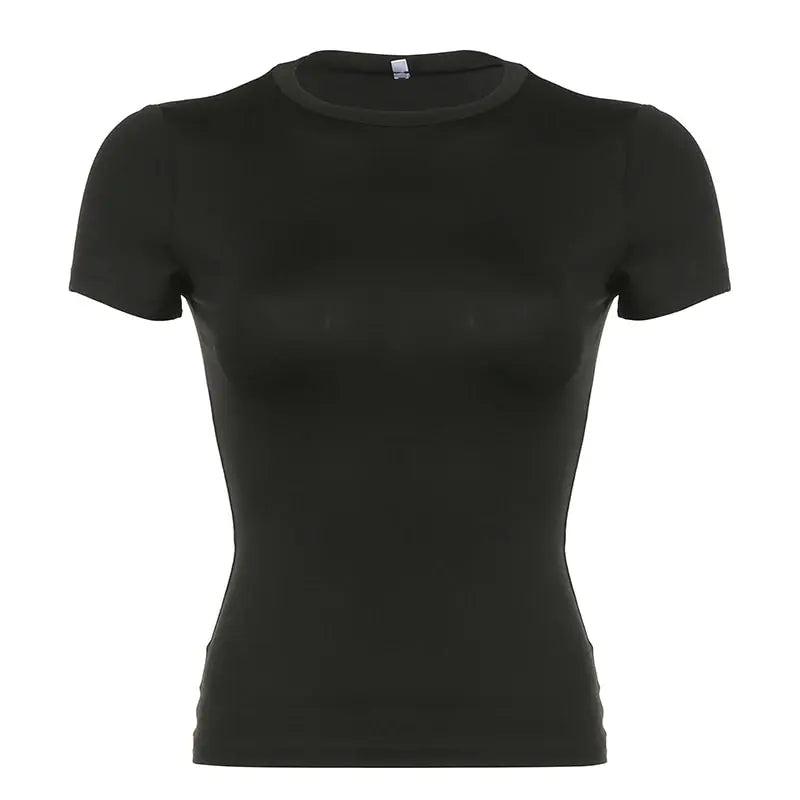 Basic Solid Crop Top Short Sleeve